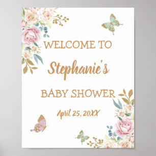 Gold Glitzer Little Butterfly Baby Dusche Willkomm Poster