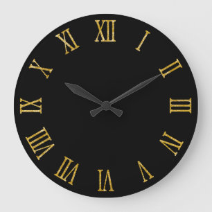 Gold Glitzer Look Bold Roman Numerals Black Große Wanduhr