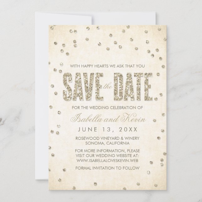 Gold Glitzer Look Confetti Dots Save the Date (Vorderseite)