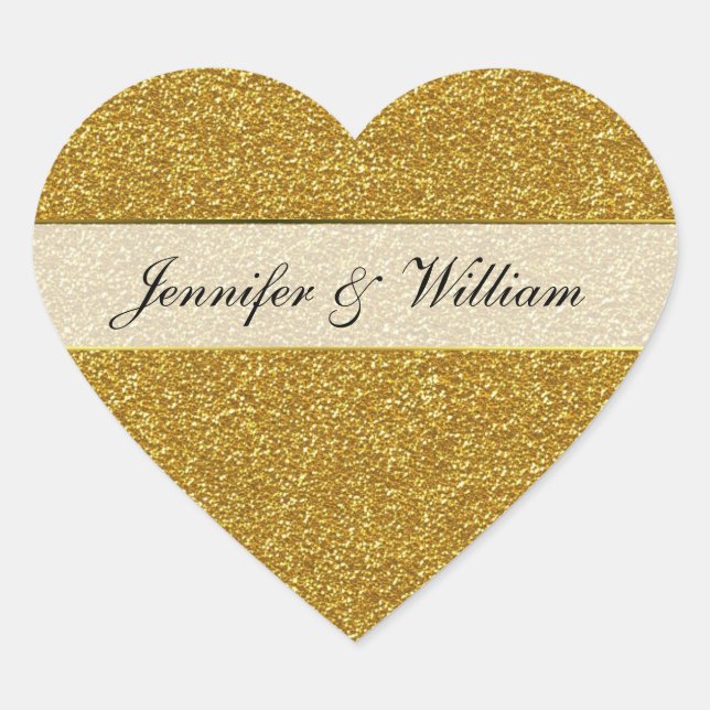 Gold Glitzer Look Heart Wedding Sticker (Vorderseite)