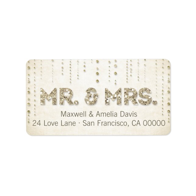 Gold Glitzer Look Mr. & Mrs Labels Adressaufkleber (Vorne)
