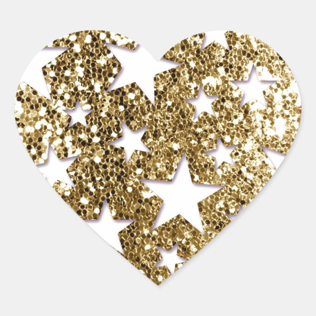 Gold Glitzer Look Stars Herz-Aufkleber (Vorderseite)