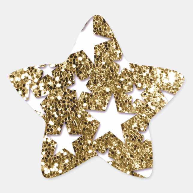 Gold Glitzer Look Stars Stern-Aufkleber (Vorderseite)