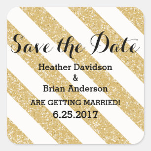 Gold Glitzer Look Stripes Save the Date Aufkleber