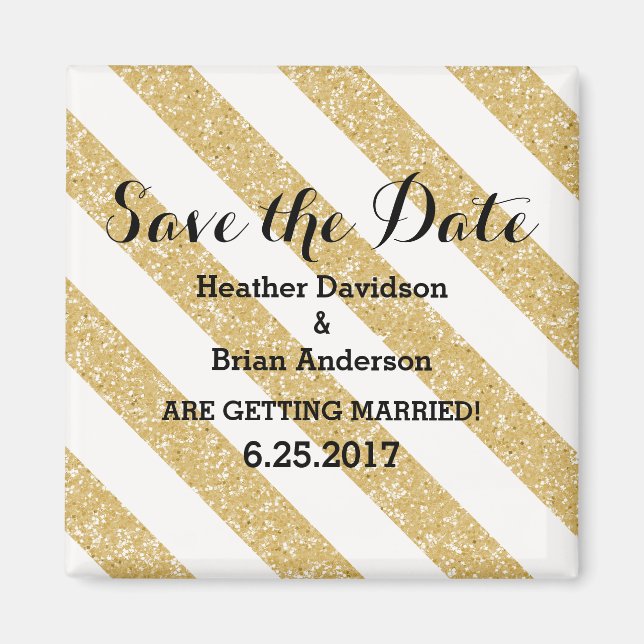 Gold Glitzer Look Stripes Speichern des Datumsfens Magnet (Vorne)