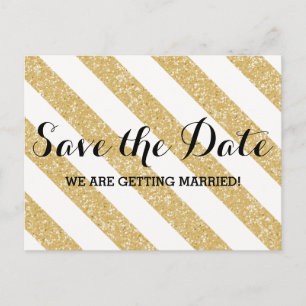 Gold Glitzer Look Strips Save the Date Postkarte