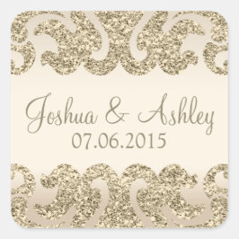 Gold Glitzer Look Wedding Quadratischer Aufkleber