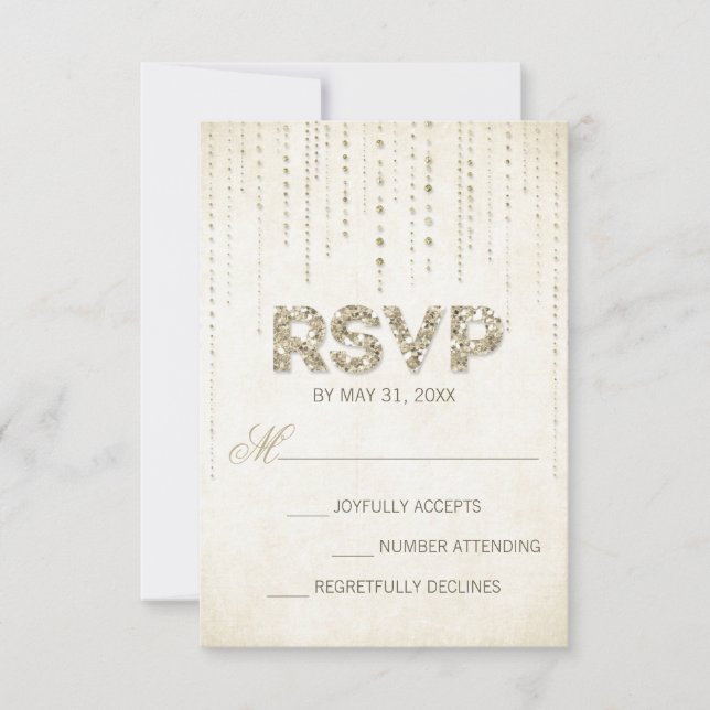 Gold Glitzer Look Wedding RSVP Card (Vorderseite)