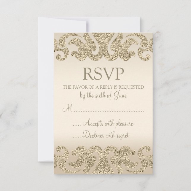 Gold Glitzer Look Wedding RSVP Cards Karte (Vorderseite)