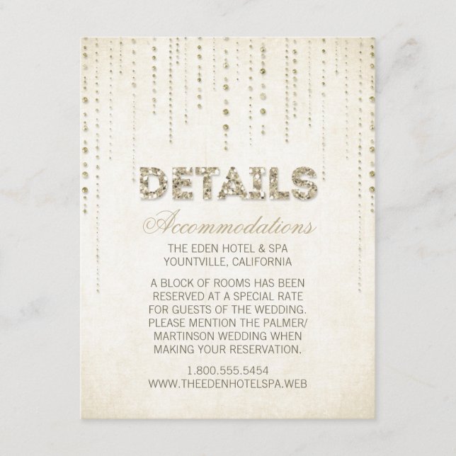 Gold Glitzer Look Wedeldetails Card Begleitkarte (Vorderseite)