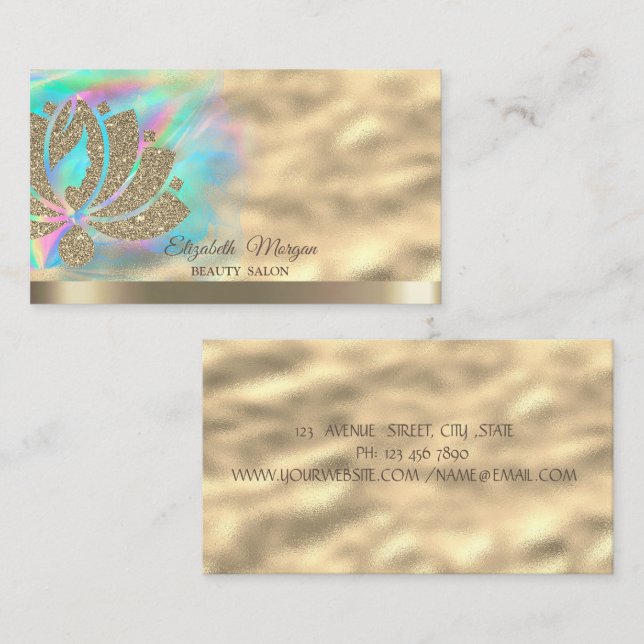 Gold Glitzer Lotus Holographic Ink Beauty Visitenkarte (Vorne/Hinten)