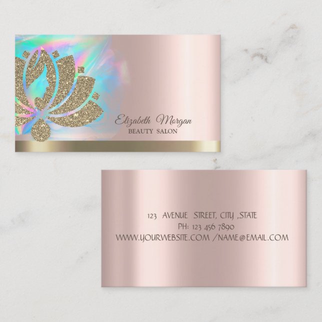 Gold Glitzer Lotus Holographic Ink Rose Gold Visitenkarte (Vorne/Hinten)