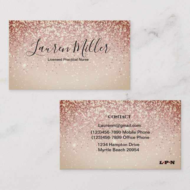 Gold Glitzer LPN Krankenversicherungskarte Visitenkarte (Vorne/Hinten)