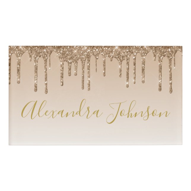 Gold Glitzer | Luxus Bling Sparkle Modern Namenschild (Vorderseite)