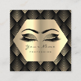 Gold Glitzer Makeup Lashes Schwarze Sepia Augen Quadratische Visitenkarte