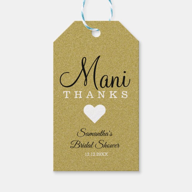 Gold Glitzer Mani Danke Brautparty Geschenkanhänger (Vorderseite)
