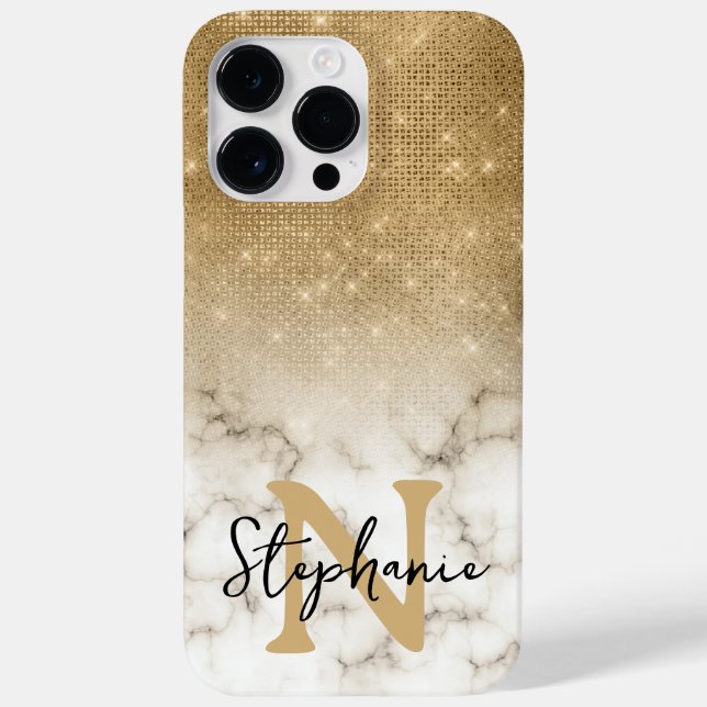 Gold Glitzer Marble Ombre Monogram Case-Mate iPhone Hülle (Rückseite)