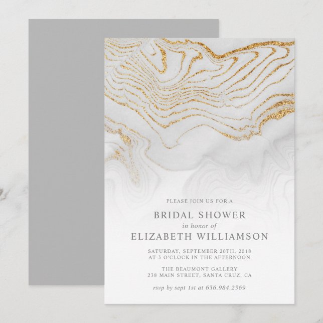 Gold Glitzer Marmordusche Einladung (Vorne/Hinten)