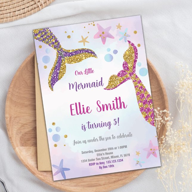 Gold Glitzer Meerjungfrau Einladung (Gold Glitter Mermaid Invitation)