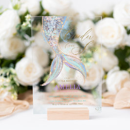 Gold Glitzer Meerjungfrau Schwanz ONEder Sea Gebur Acryleinladungen