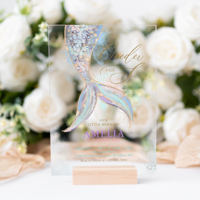 Gold Glitzer Meerjungfrau Schwanz ONEder Sea Gebur Acryleinladungen (Von Creator hochgeladen)