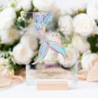 Gold Glitzer Meerjungfrau Schwanz Tauchen in Kinde Acryleinladungen