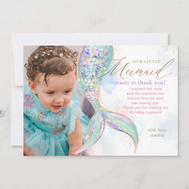 Gold Glitzer Meerjungfrau Schwanz unter dem Foto Dankeskarte (Vorderseite)