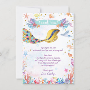 Gold Glitzer Meerjungfrau unter dem Meer Geburts Dankeskarte