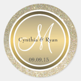 Gold Glitzer & Metallic Bronze Wedding Monogram Runder Aufkleber
