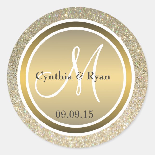 Gold Glitzer & Metallic Bronze Wedding Monogram Runder Aufkleber (Vorderseite)