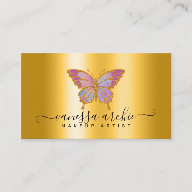 Gold Glitzer Metallic Foil Butterfly Logo Visitenkarte (Vorderseite)