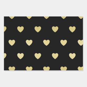 Gold Glitzer Metallic Heart Black Lila Geschenkpapier Set