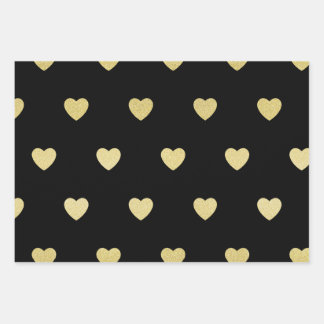 Gold Glitzer Metallic Heart Black Lila Geschenkpapier Set