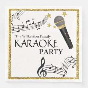 Gold Glitzer Microphone Musiknoten Karaoke Party Serviette