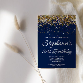 Gold Glitzer Midnight Blue 21. Geburtstag Einladung