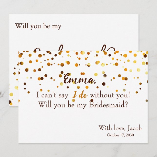 Gold Glitzer Minimal Script Bridesmaid Vorschlag Einladung (Vorne/Hinten)