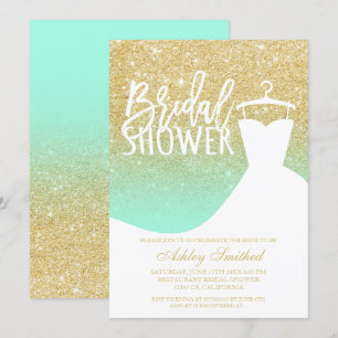 Gold Glitzer Minze elegante schicke Kleidung Braut Einladung