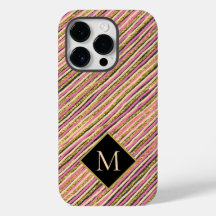 Gold Glitzer Modern Strips Monogram