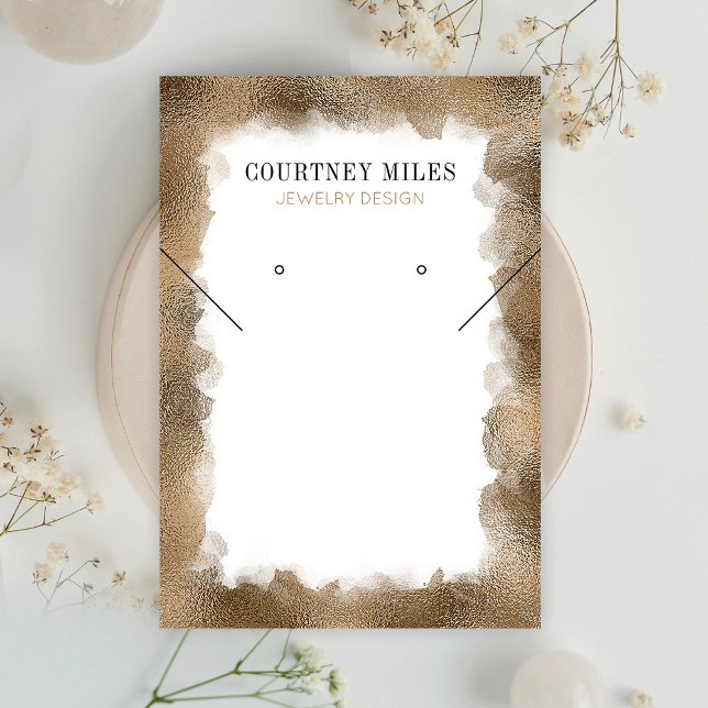 Gold Glitzer Modernes Lux Ohrringe Schmuckstück Di Visitenkarte (White and gold glitter jewelry display cards with elegant fonts and customizable text)