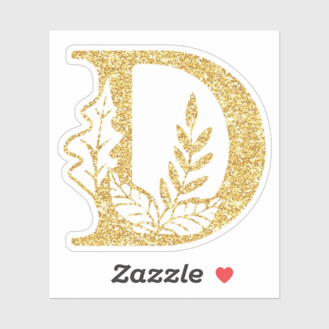 Gold Glitzer Monogram Initial D Floral Vinyl Aufkleber (Blatt)