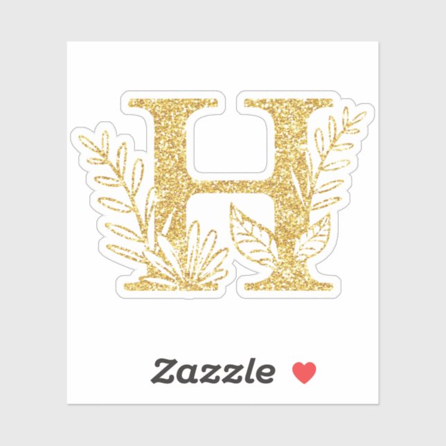 Gold Glitzer Monogram Initial H Floral Aufkleber (Blatt)
