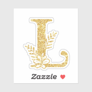 Gold Glitzer Monogram Initial L Floral Sticker