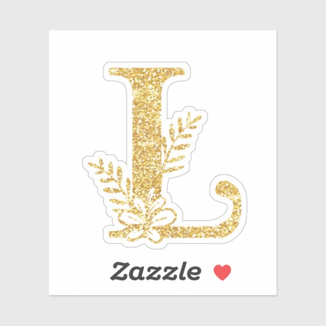 Gold Glitzer Monogram Initial L Floral Sticker (Blatt)