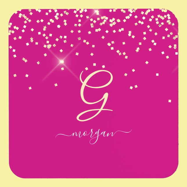 Gold Glitzer & Monogram, Name des weißen Drehbuchs Getränkeuntersetzer (Von Creator hochgeladen)