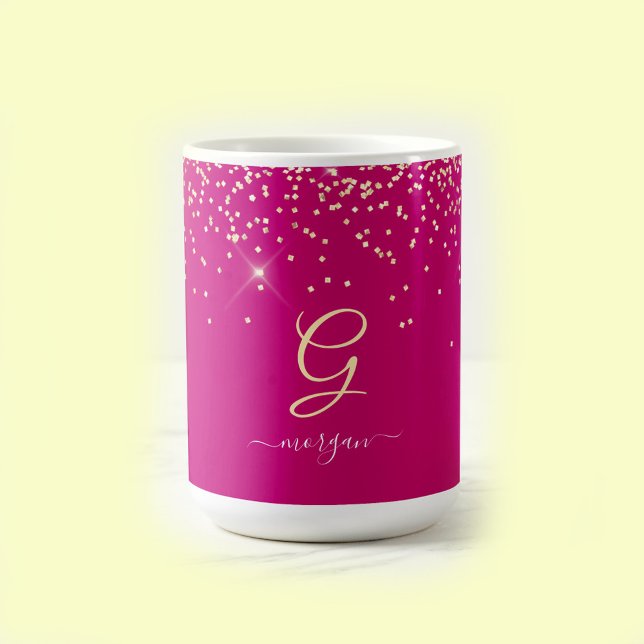 Gold Glitzer & Monogram, Name des weißen Drehbuchs Kaffeetasse (Von Creator hochgeladen)