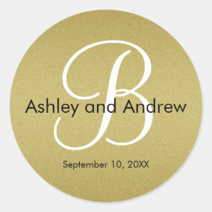 Gold Glitzer Monogram Personalisiert Wedding Stick Runder Aufkleber