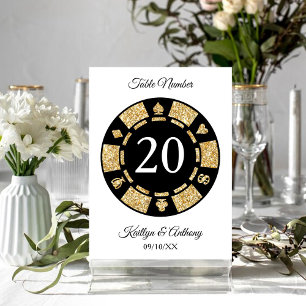 Gold Glitzer Monogram Poker Chip Casino Hochzeit Einladung