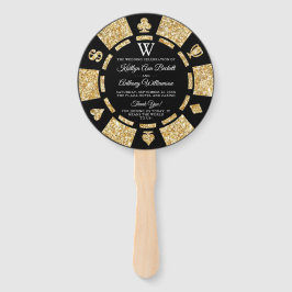 Gold Glitzer Monogram Poker Chip Casino Hochzeit Fächer