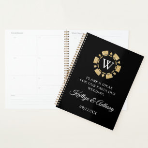 Gold Glitzer Monogram Poker Chip Casino Hochzeit Planer