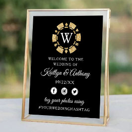 Gold Glitzer Monogram Poker Chip Casino Hochzeit Poster